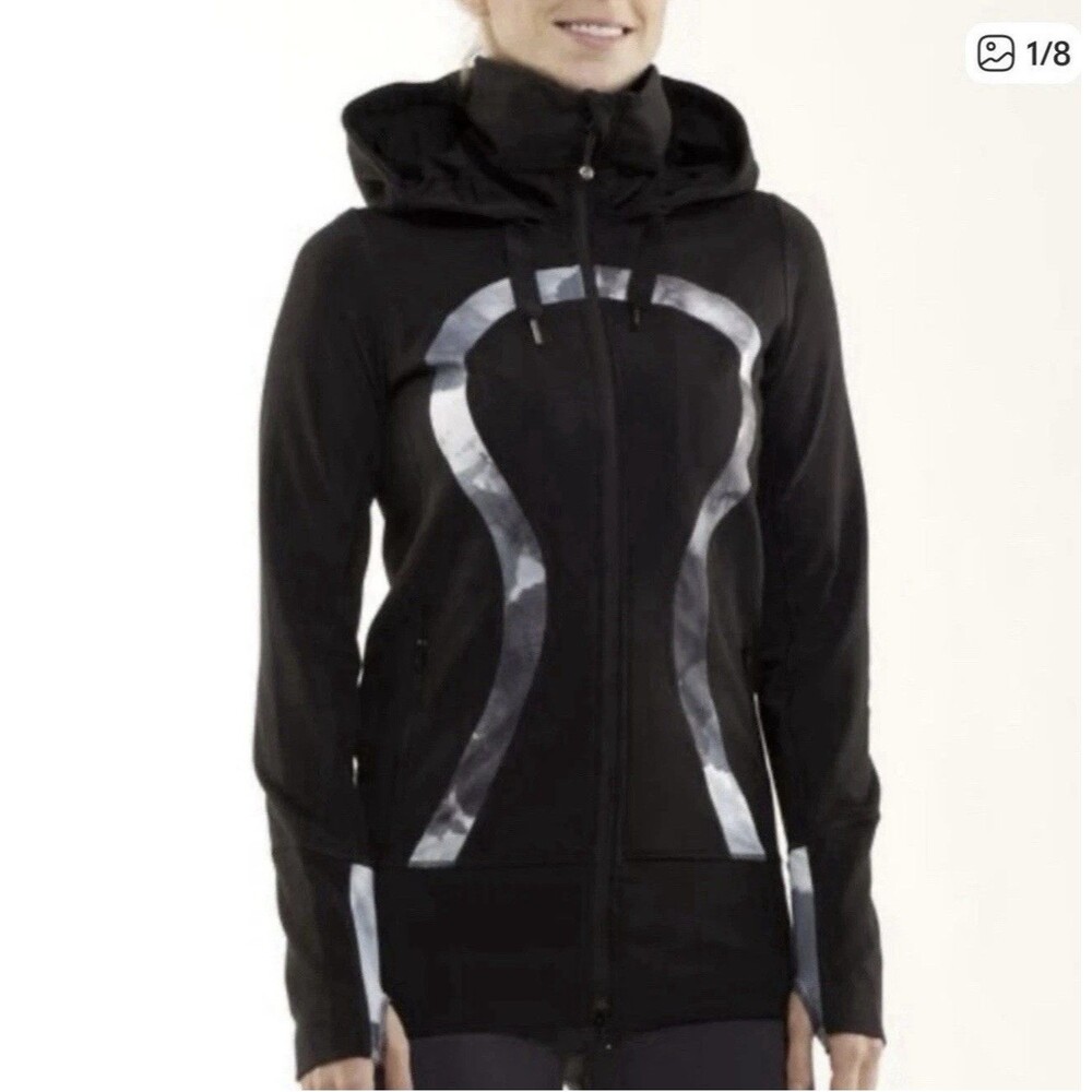 Lululemon Scuba Stride Full Zip Black Gray Thumbholes Hoodie Jacket Size Medium?